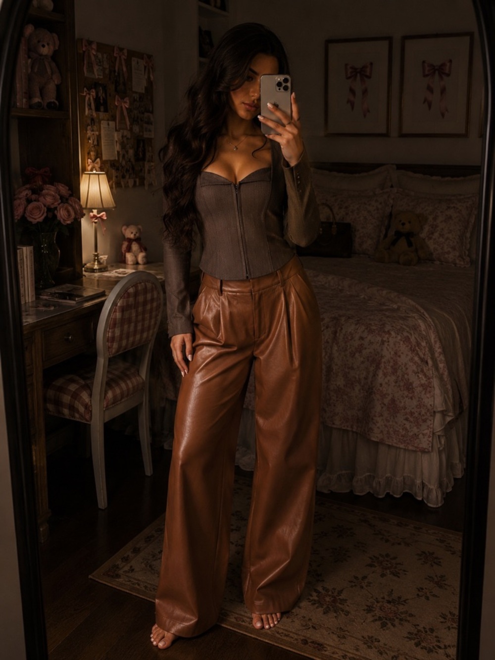 Wilfred Cognac Faux Leather Pleated Wide Leg Pants Womens 4 EUC